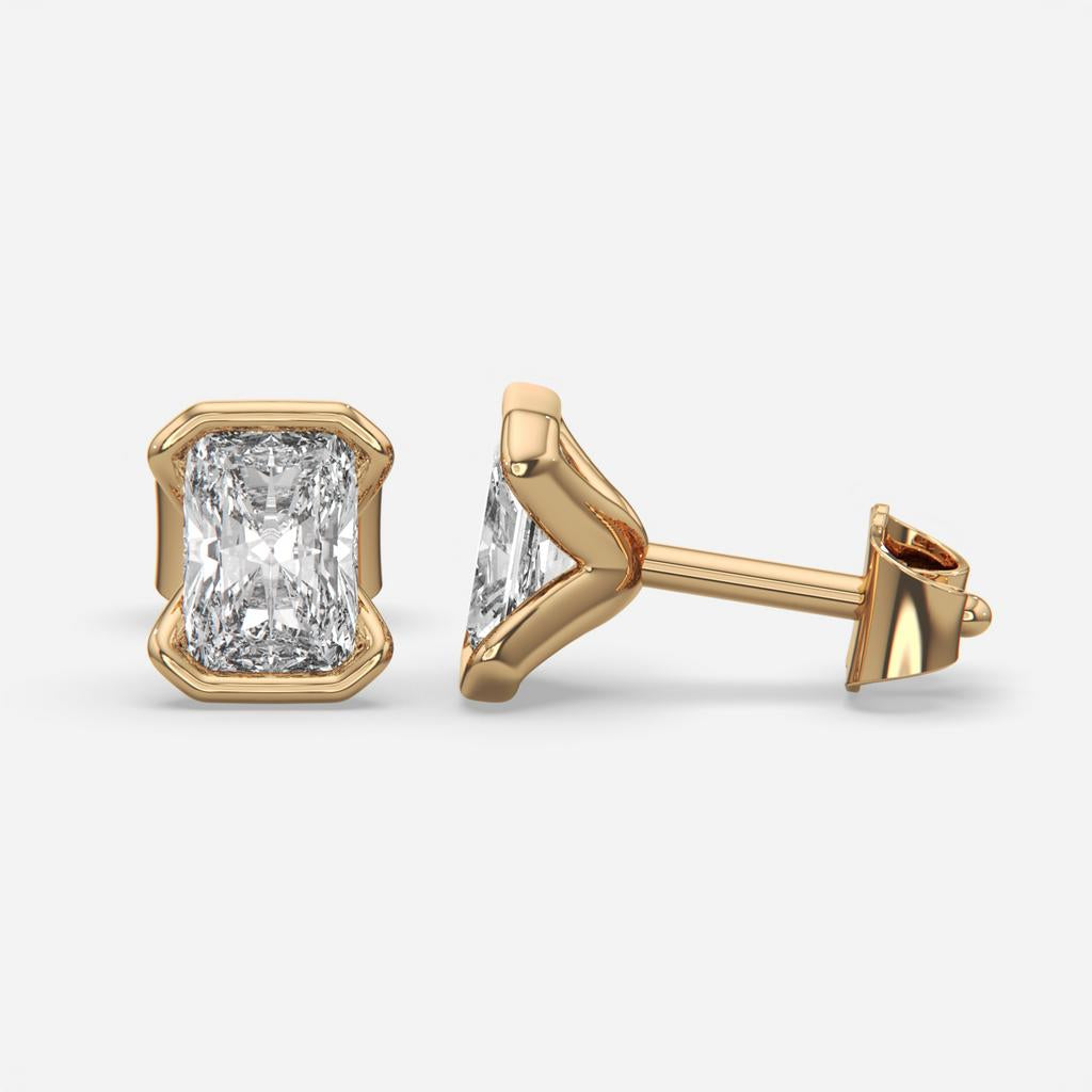 2.00 Ct E Color VS1 Radiant Cut Half-Bezel Stud Earrings, in rose gold, front view