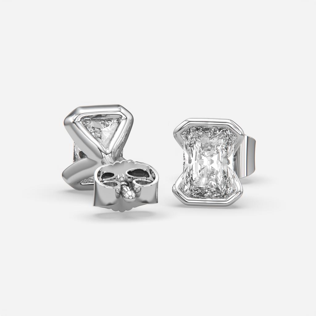 2.00 Ct E Color VS1 Radiant Cut Half-Bezel Stud Earrings, in white gold, front view