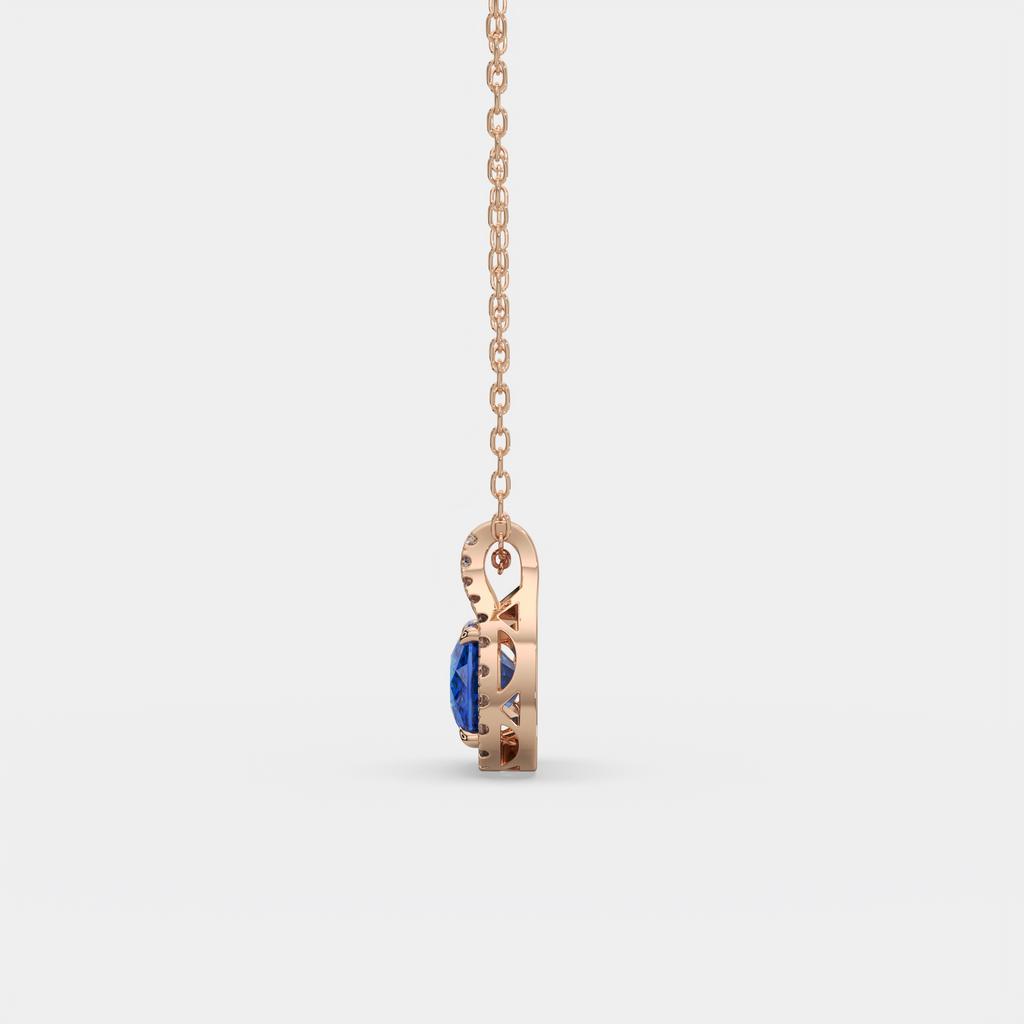 2.20 Ct Cushion Blue Sapphire Diamond East West Pendant, in rose gold, side profile