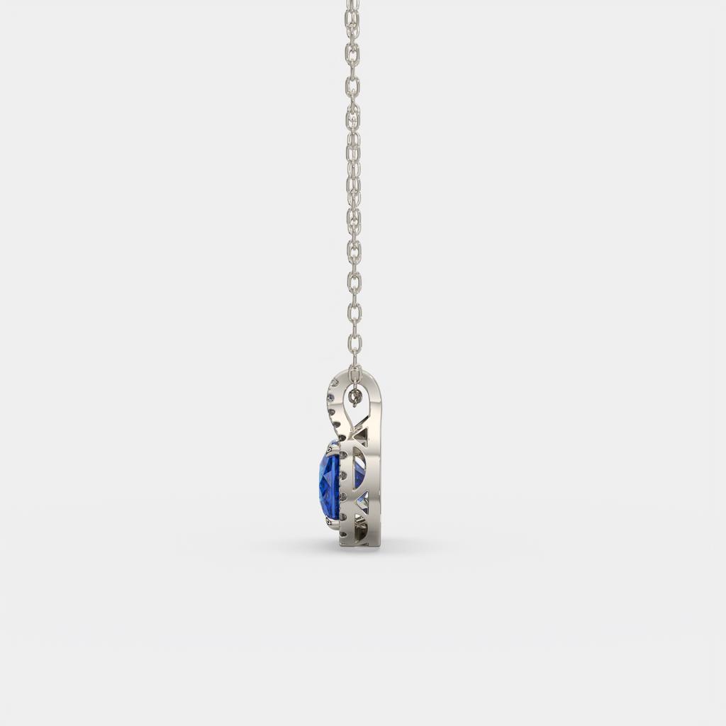 2.20 Ct Cushion Blue Sapphire Diamond East West Pendant, in white gold, side profile