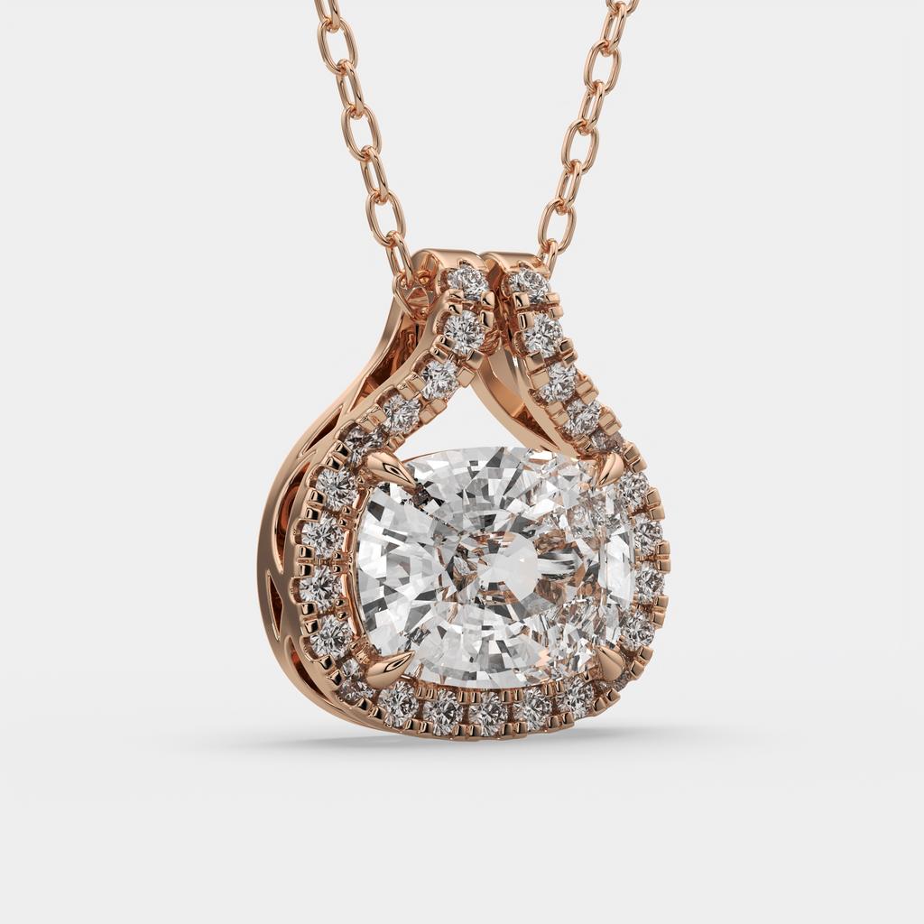 2.20 Ct E Color VS1 Cushion East West Diamond Pendant, in rose gold, side profile