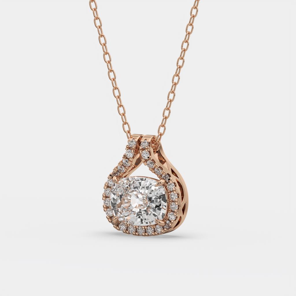 2.20 Ct E Color VS1 Cushion East West Diamond Pendant, in rose gold, side profile