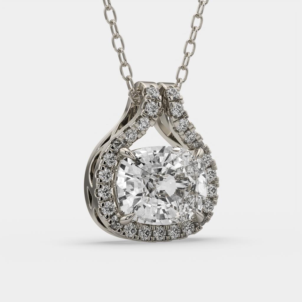 2.20 Ct E Color VS1 Cushion East West Diamond Pendant, in white gold, side profile
