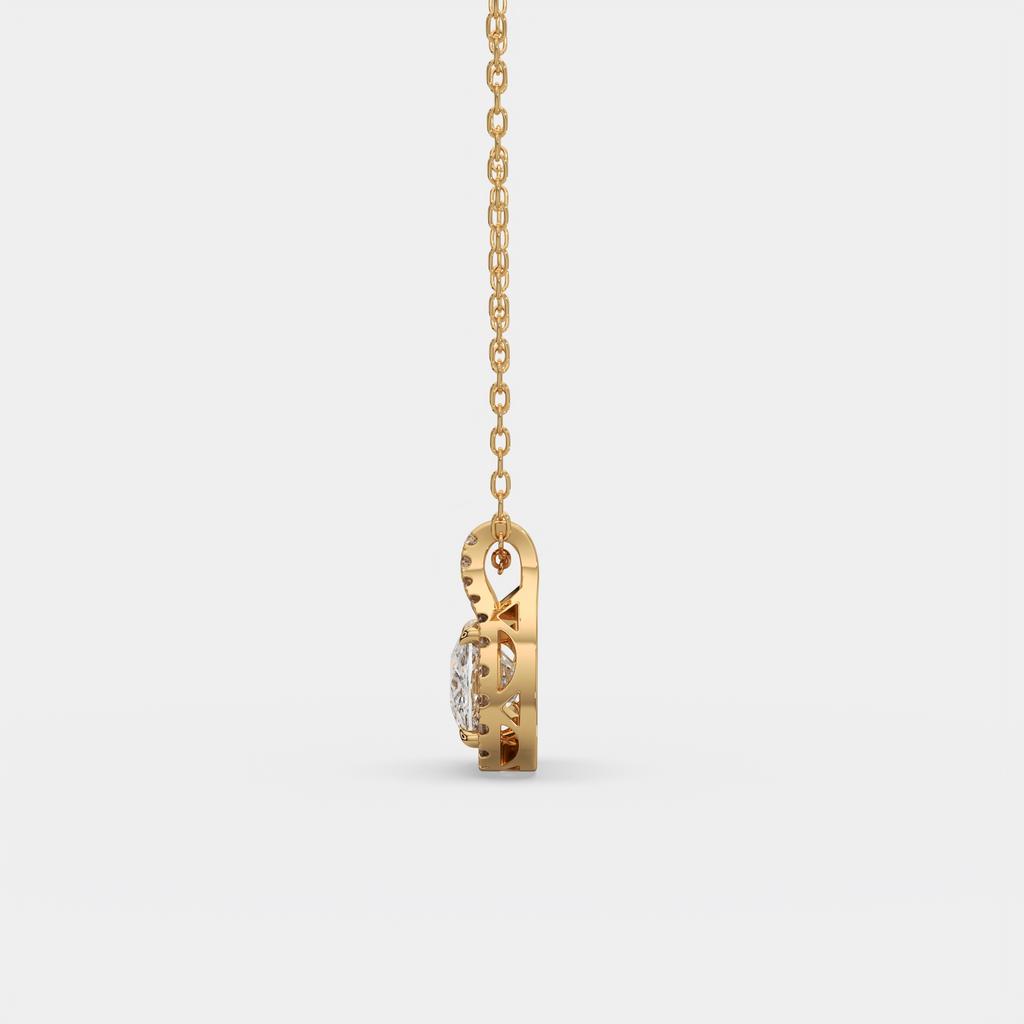 2.20 Ct E Color VS1 Cushion East West Diamond Pendant, in yellow gold, side profile