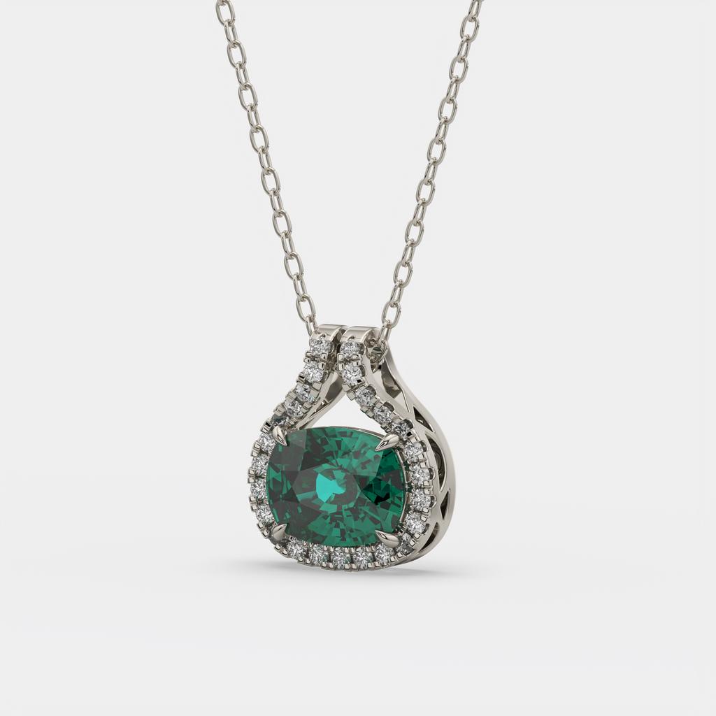 2.20 Ct Cushion Green Emerald Diamond East West Pendant, in white gold, side profile