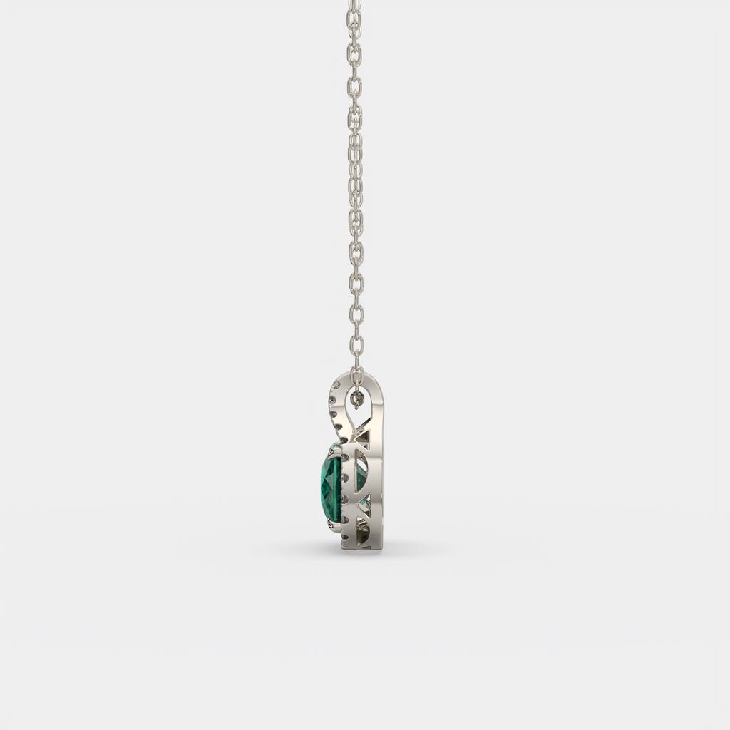 2.20 Ct Cushion Green Emerald Diamond East West Pendant, in white gold, side profile