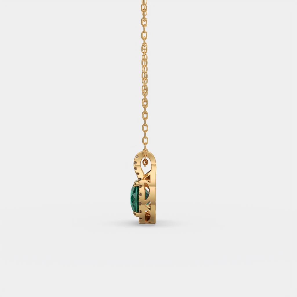 2.20 Ct Cushion Green Emerald Diamond East West Pendant, in yellow gold, side profile