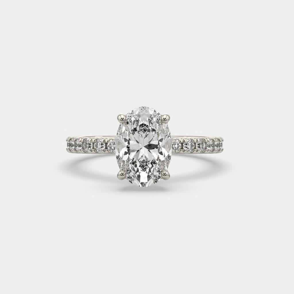 2.50 Ct D VS1 Oval Lab-Grown Diamond Halo Ring with Round Accents, in white gold, front view