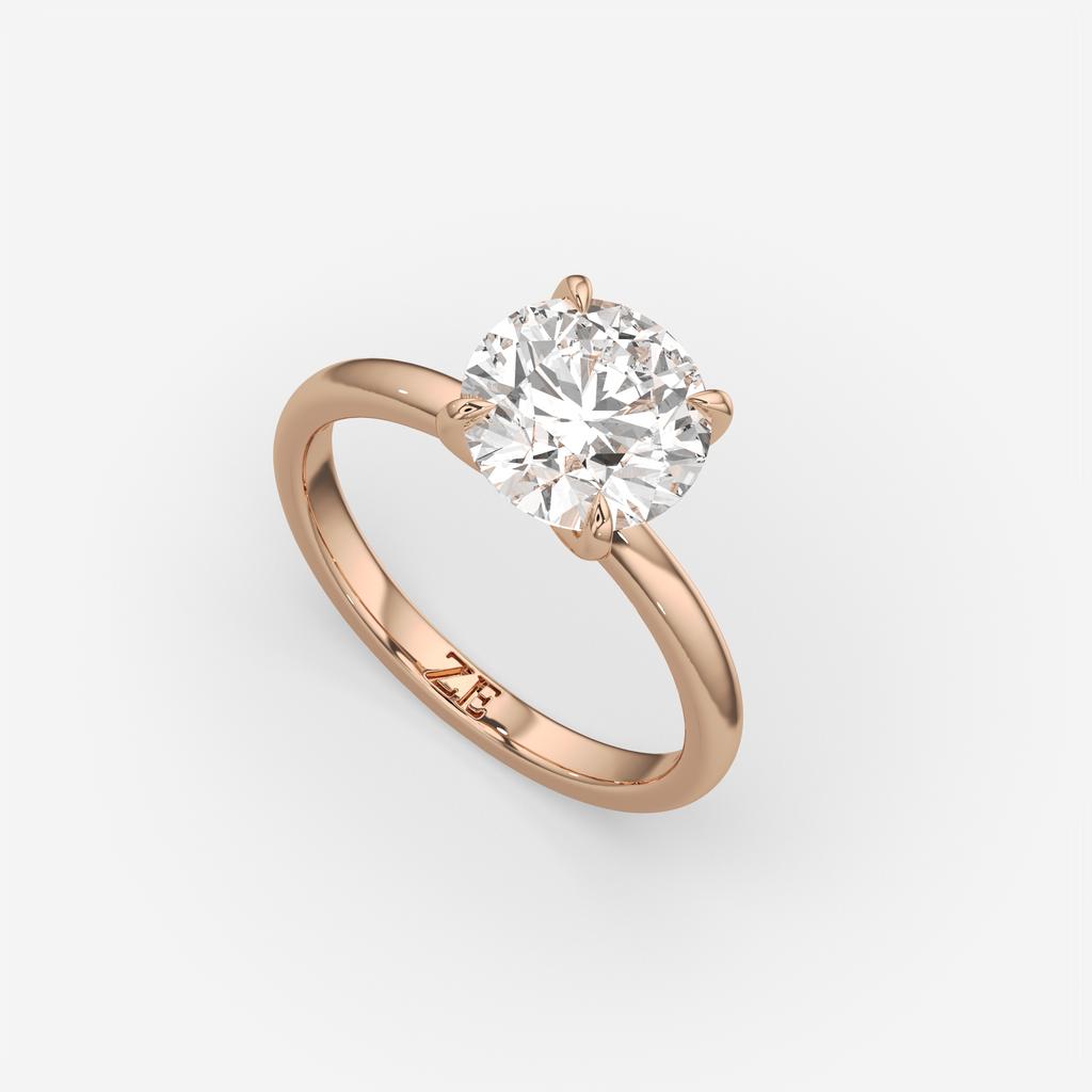 2.50 Ct D VS1 Round Lab-Grown Diamond Solitaire Ring, in rose gold, front view