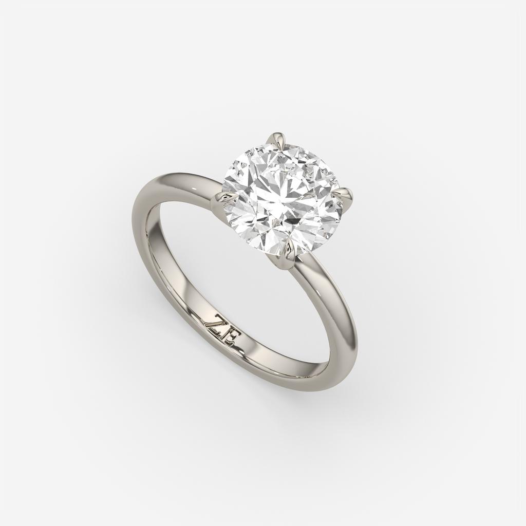 2.50 Ct D VS1 Round Lab-Grown Diamond Solitaire Ring, in white gold, front view