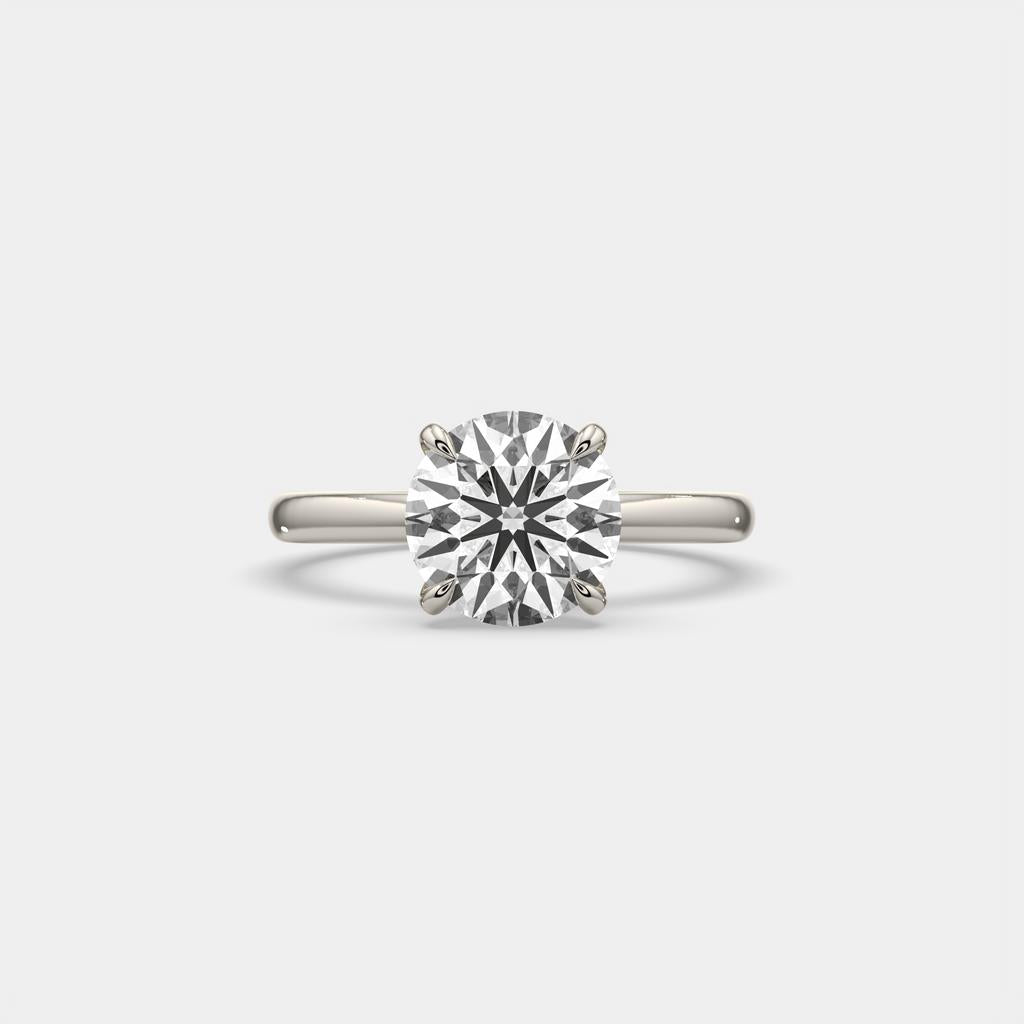 2.50 Ct D VS1 Round Lab-Grown Diamond Solitaire Ring, in white gold, top view