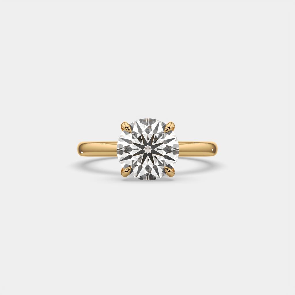 2.50 Ct D VS1 Round Lab-Grown Diamond Solitaire Ring, in yellow gold, top view