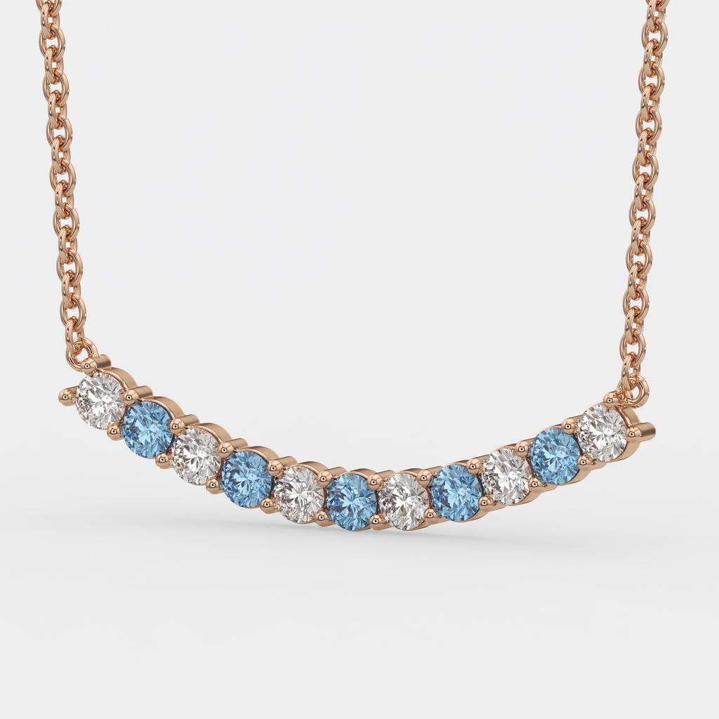 2.50 Ct Fancy Blue and White Diamond Alternating Pendant, in rose gold, front view