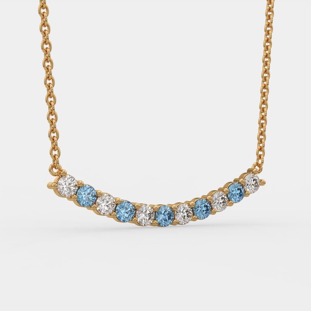 2.50 Ct Fancy Blue and White Diamond Alternating Pendant, in yellow gold, front view
