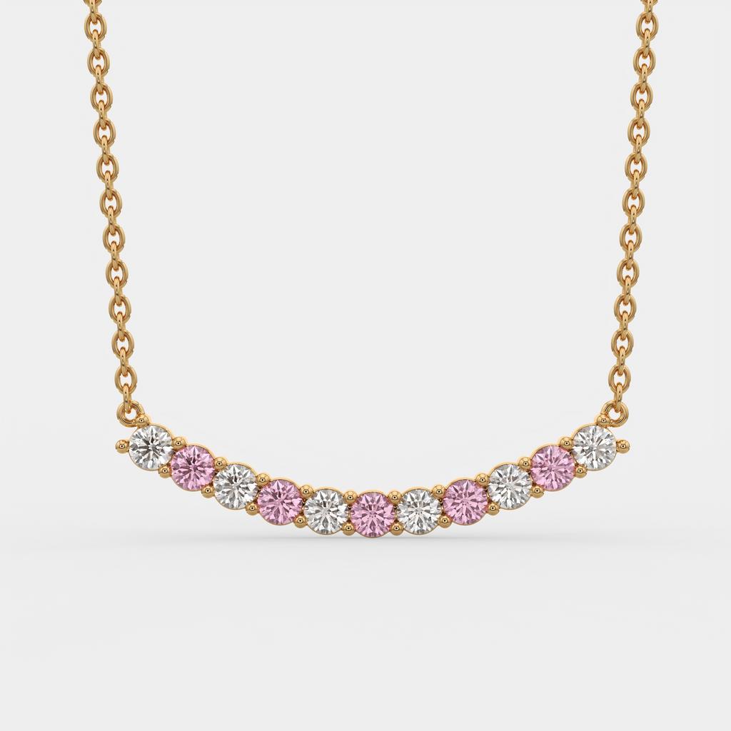 2.50 Ct Fancy Pink and White Lab Grown Diamond Alternating Pendant, in yellow gold, front view