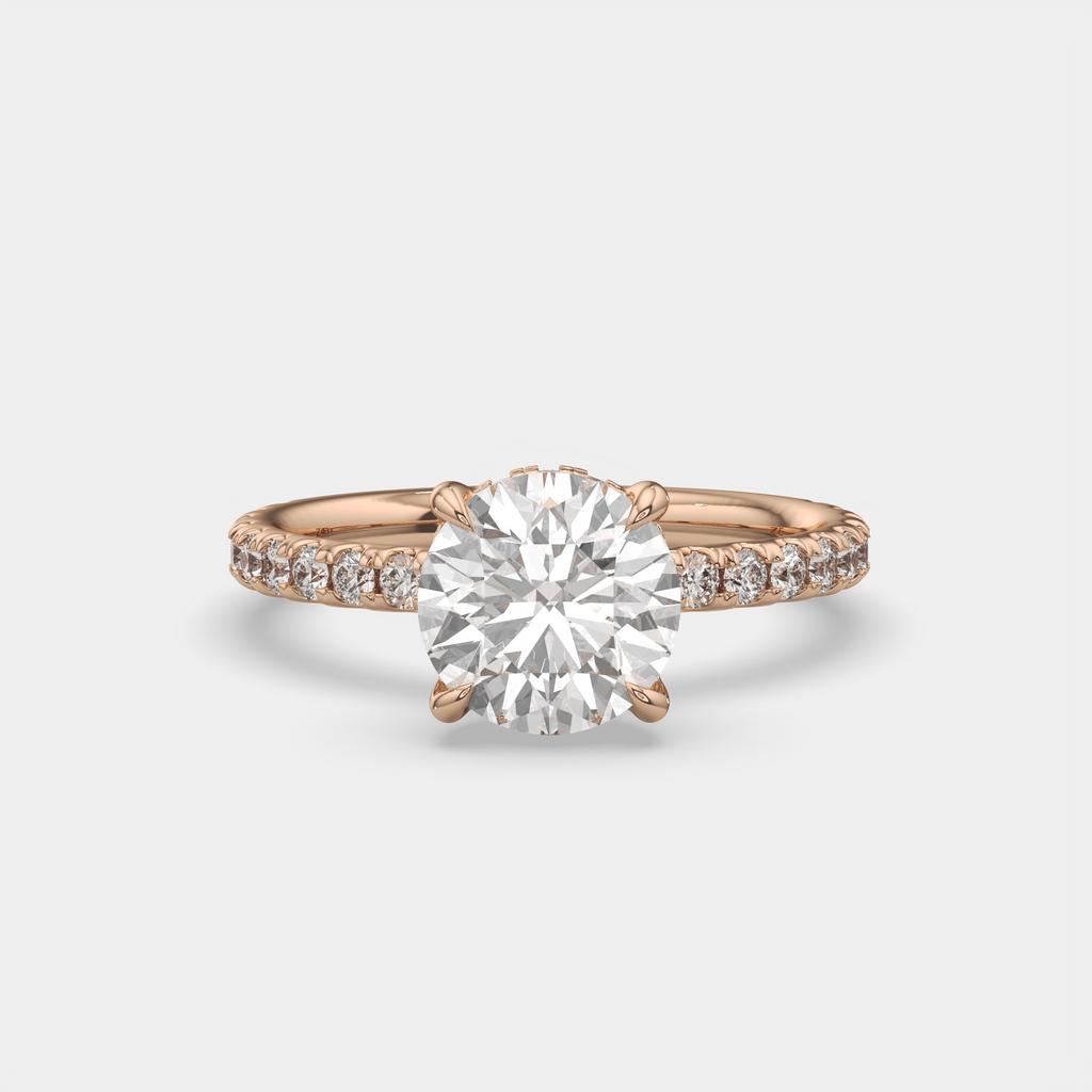 2.52 Ct D VS1 Round Brilliant Halo Diamond Ring, in rose gold, front view