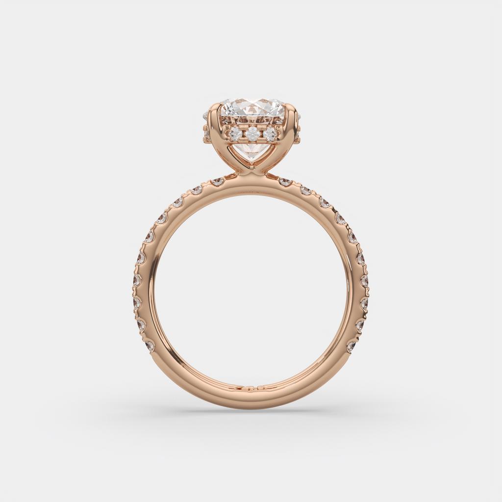 2.52 Ct D VS1 Round Brilliant Halo Diamond Ring, in rose gold, front view
