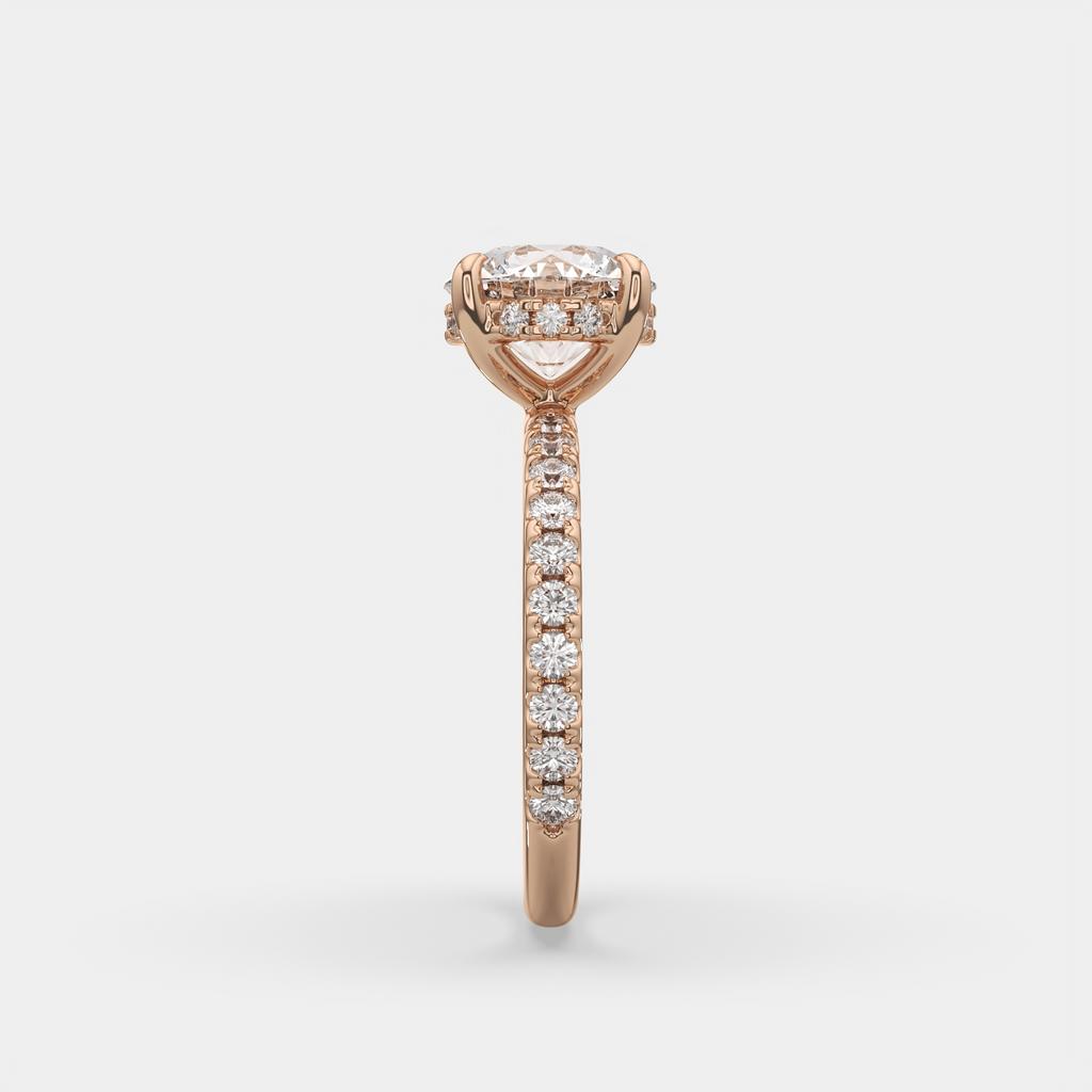 2.52 Ct D VS1 Round Brilliant Halo Diamond Ring, in rose gold, side profile