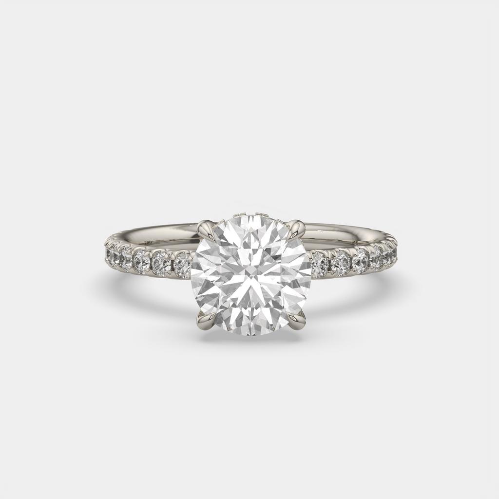 2.52 Ct D VS1 Round Brilliant Halo Diamond Ring, in white gold, front view