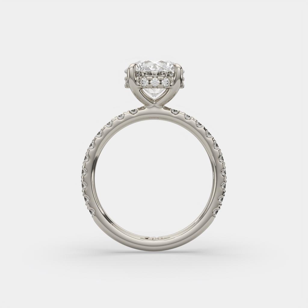 2.52 Ct D VS1 Round Brilliant Halo Diamond Ring, in white gold, side profile