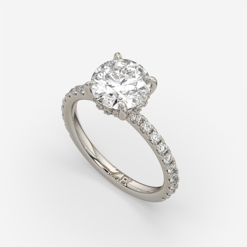 2.52 Ct D VS1 Round Brilliant Halo Diamond Ring, in white gold, side profile