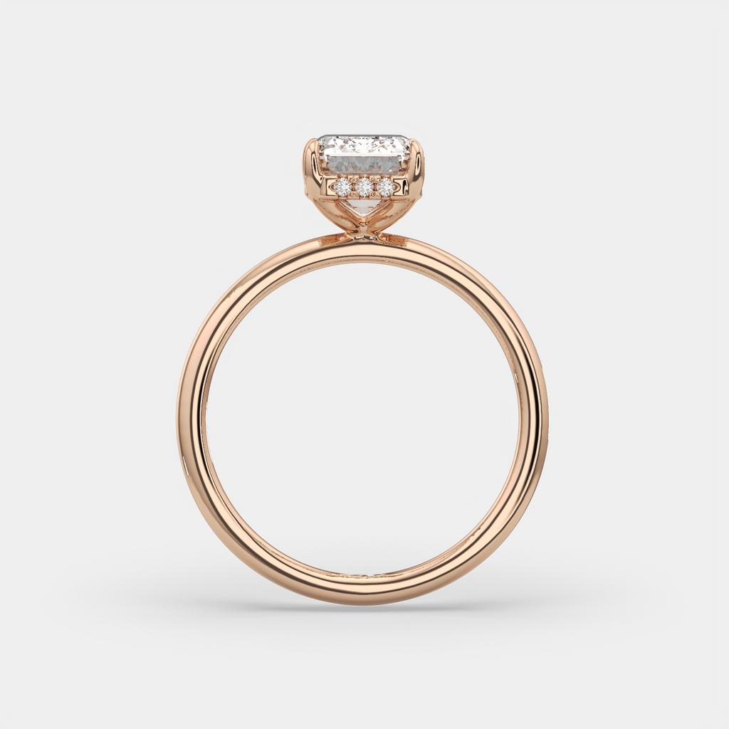 2.60 Ct E VS1 Emerald Cut Lab Grown Diamond Halo Ring, in rose gold, side profile