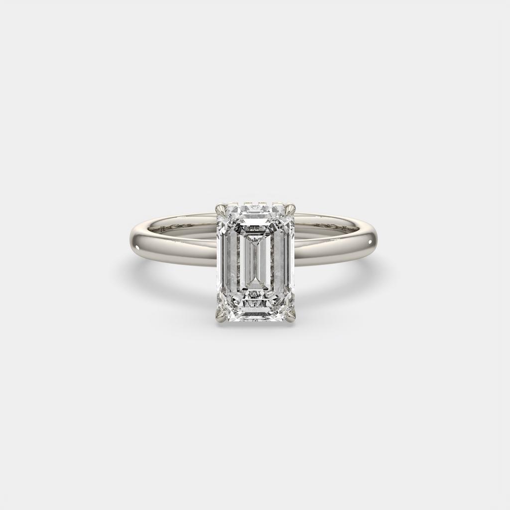 2.60 Ct E VS1 Emerald Cut Lab Grown Diamond Halo Ring, in white gold, front view