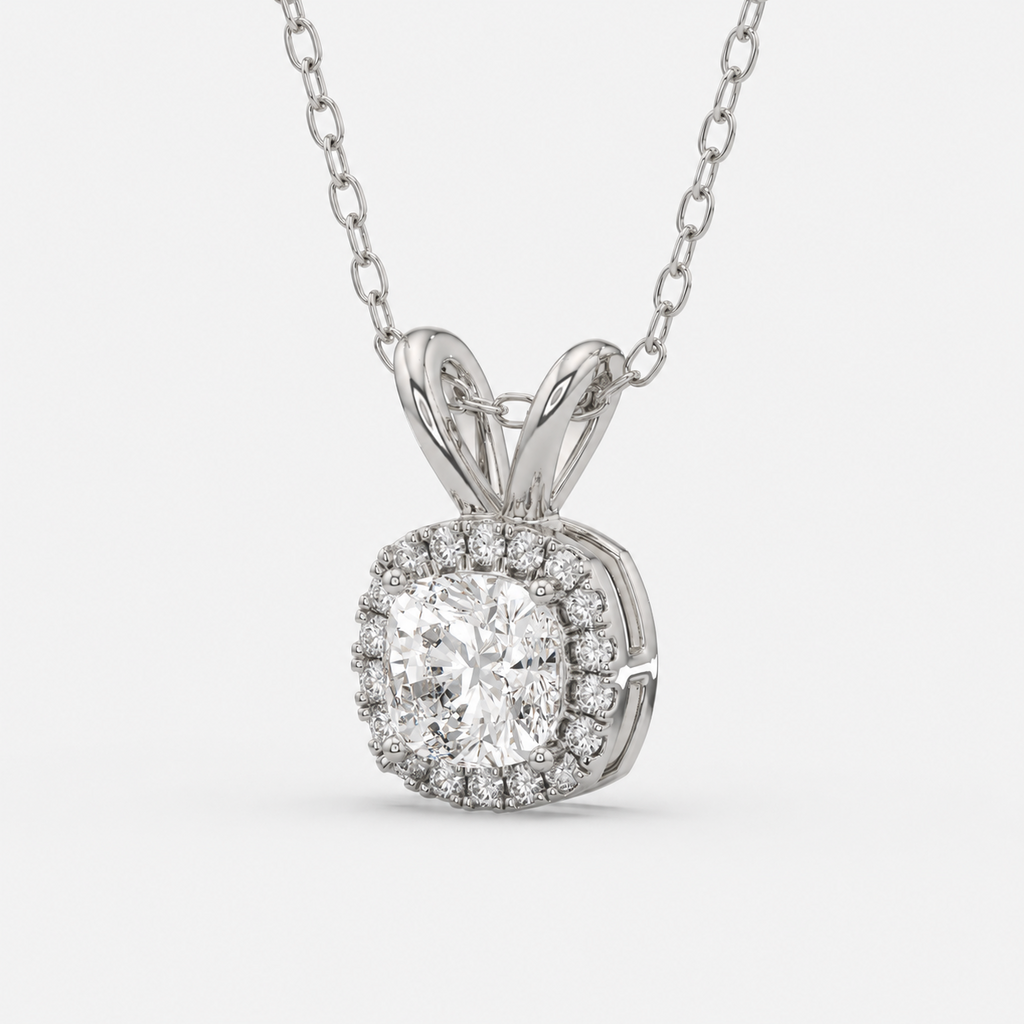 2.90 Ct F VS1 Cushion Diamond Halo Pendant | IGI Certified Lab-Grown, front view