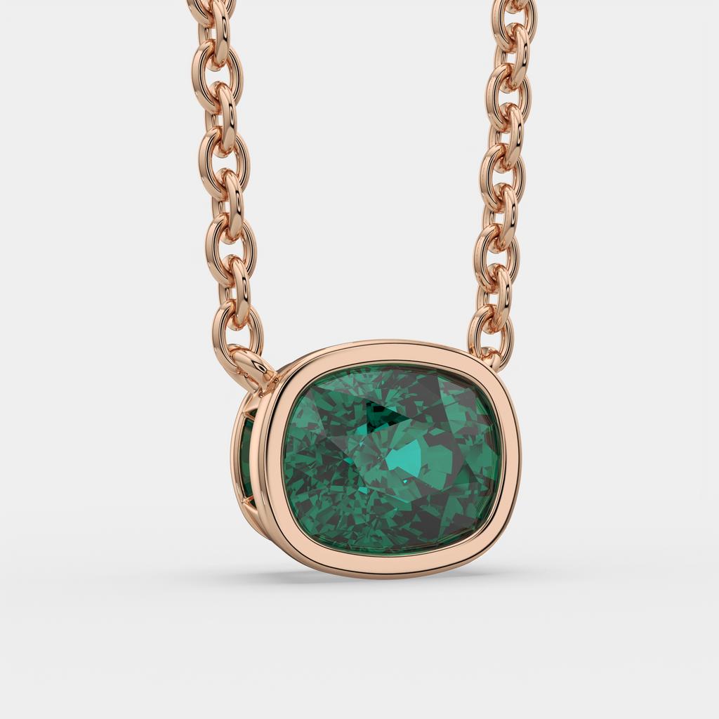 3.00 Ct Cushion Green Emerald East West Pendant, in rose gold, side profile