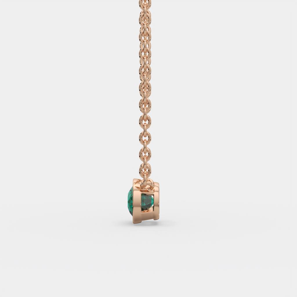 3.00 Ct Cushion Green Emerald East West Pendant, in rose gold, side profile