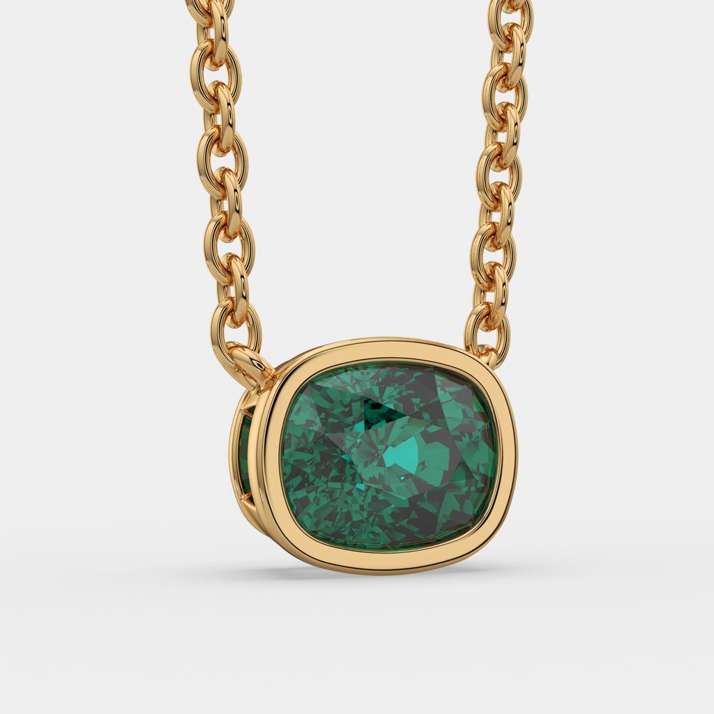 3.00 Ct Cushion Green Emerald East West Pendant, in yellow gold, side profile