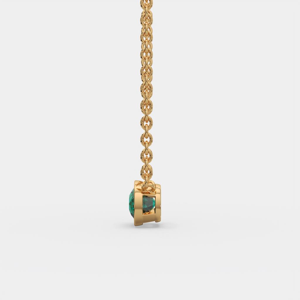 3.00 Ct Cushion Green Emerald East West Pendant, in yellow gold, side profile