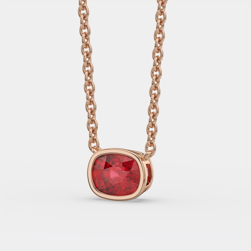 3.00 Ct Cushion Red Ruby East West Pendant, in rose gold, front view