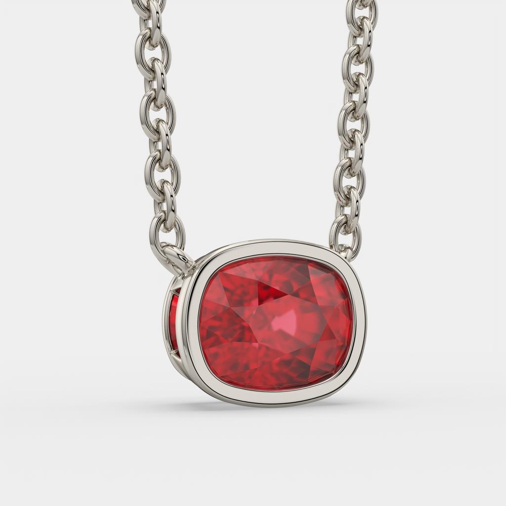 3.00 Ct Cushion Red Ruby East West Pendant, in white gold, side profile