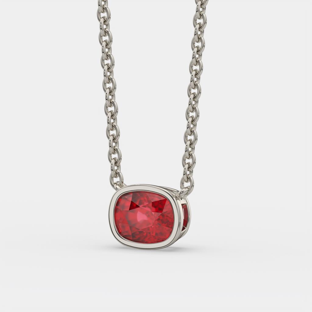3.00 Ct Cushion Red Ruby East West Pendant, in white gold, side profile