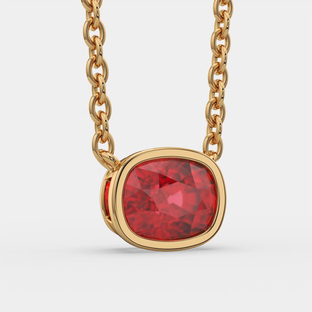 3.00 Ct Cushion Red Ruby East West Pendant, in yellow gold, front view