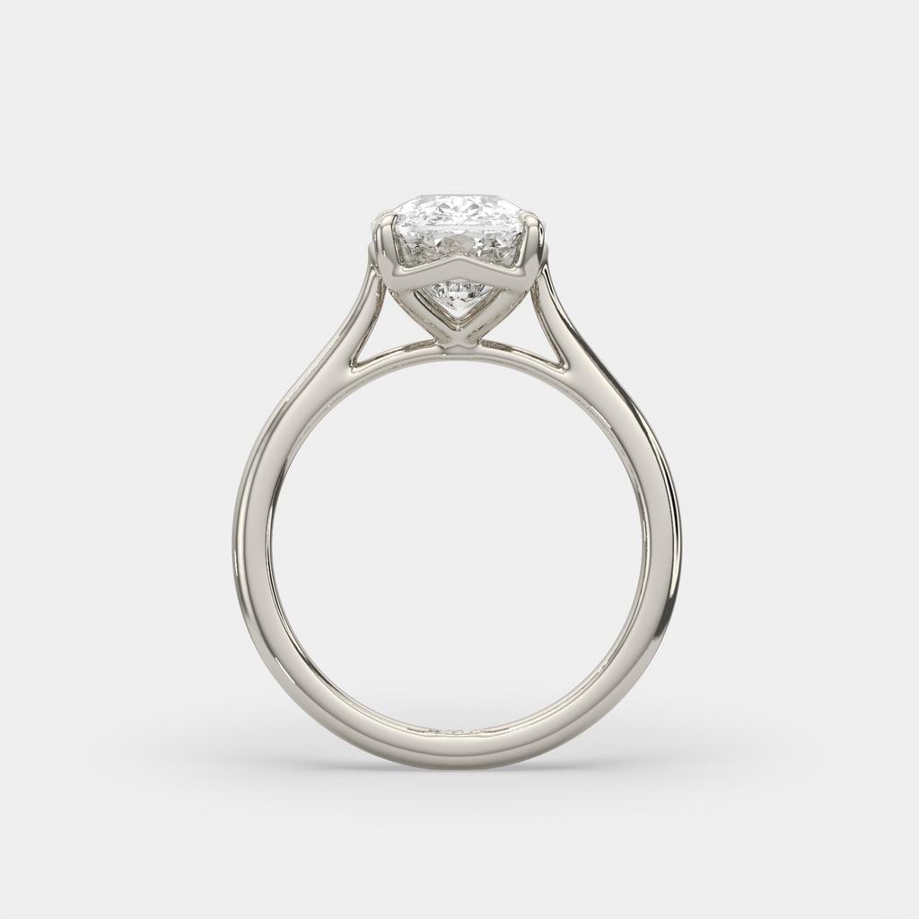 3.00 Ct D VS1 Cushion Solitaire Lab Grown Diamond Ring, in white gold, side profile