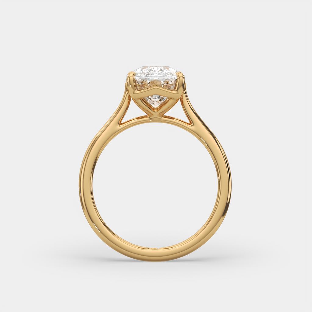 3.00 Ct D VS1 Cushion Solitaire Lab Grown Diamond Ring, in yellow gold, side profile
