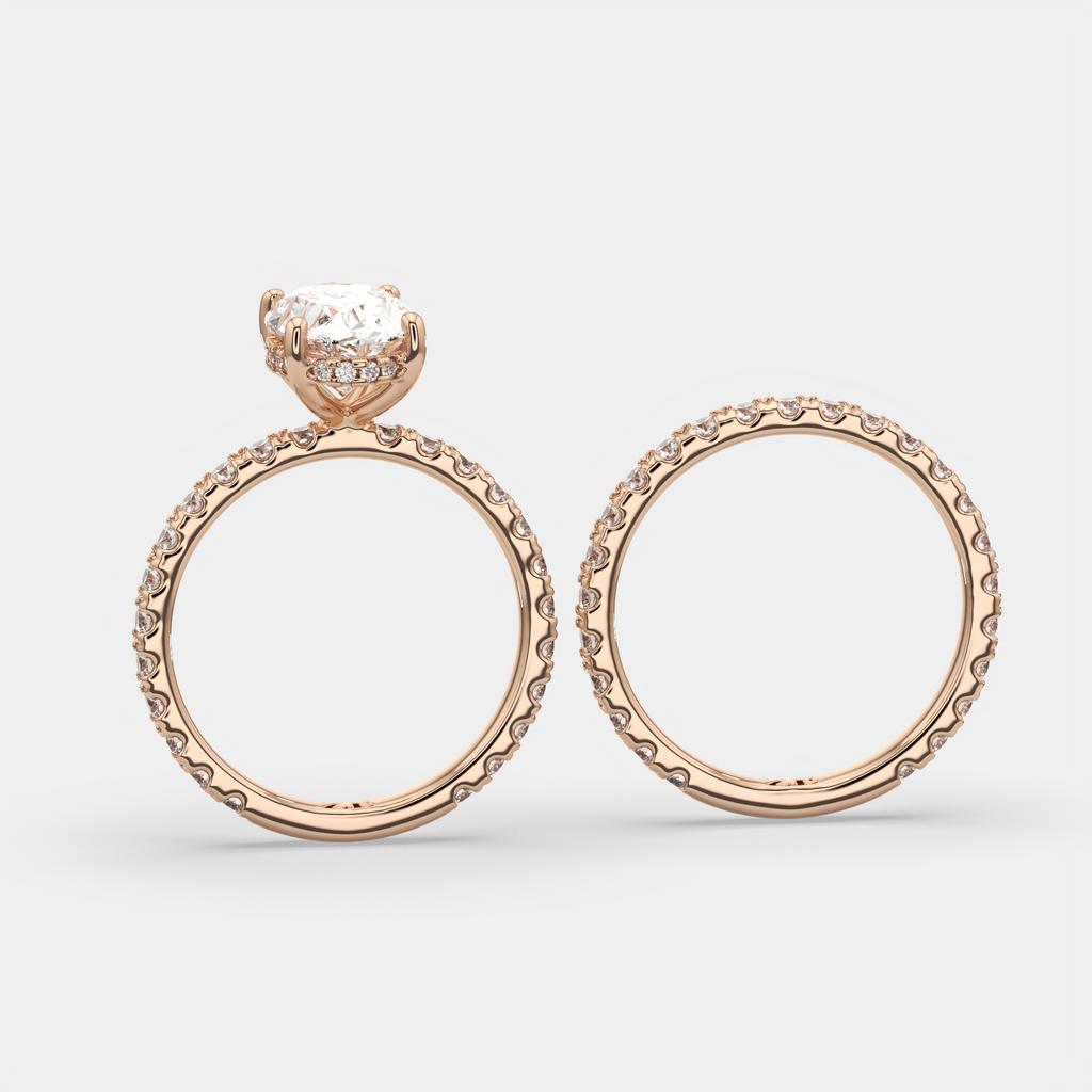 3.00 Ct D VS1 Oval Lab-Grown Diamond Engagement Ring with Matching Band, in rose gold, side profile