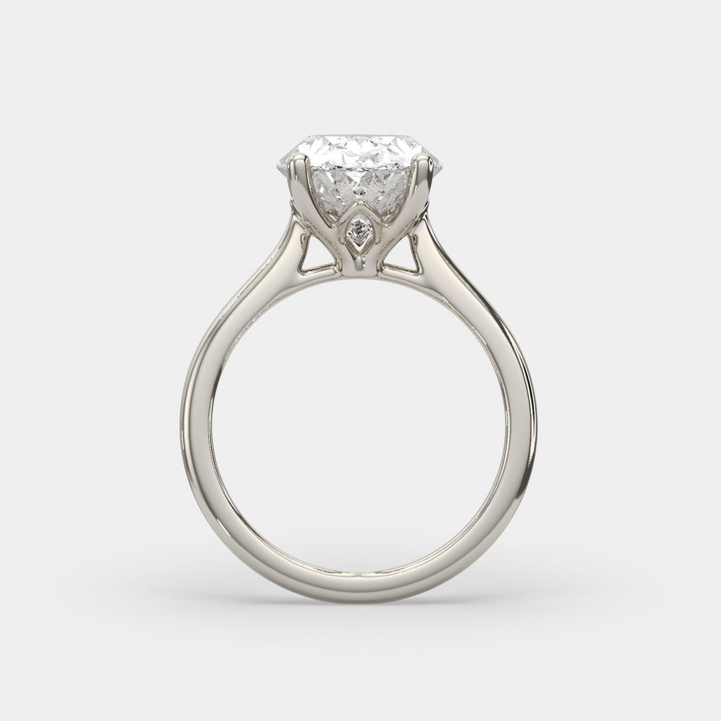 3.00 Ct D VS1 Oval Solitaire Diamond Ring Tulip Setting, in white gold, side profile