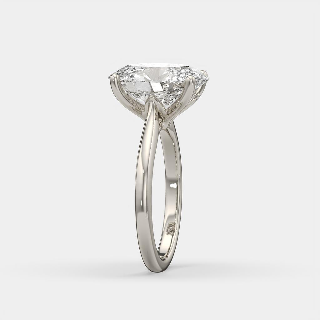 3.00 Ct D VS1 Oval Solitaire Diamond Ring Tulip Setting, in white gold, side profile