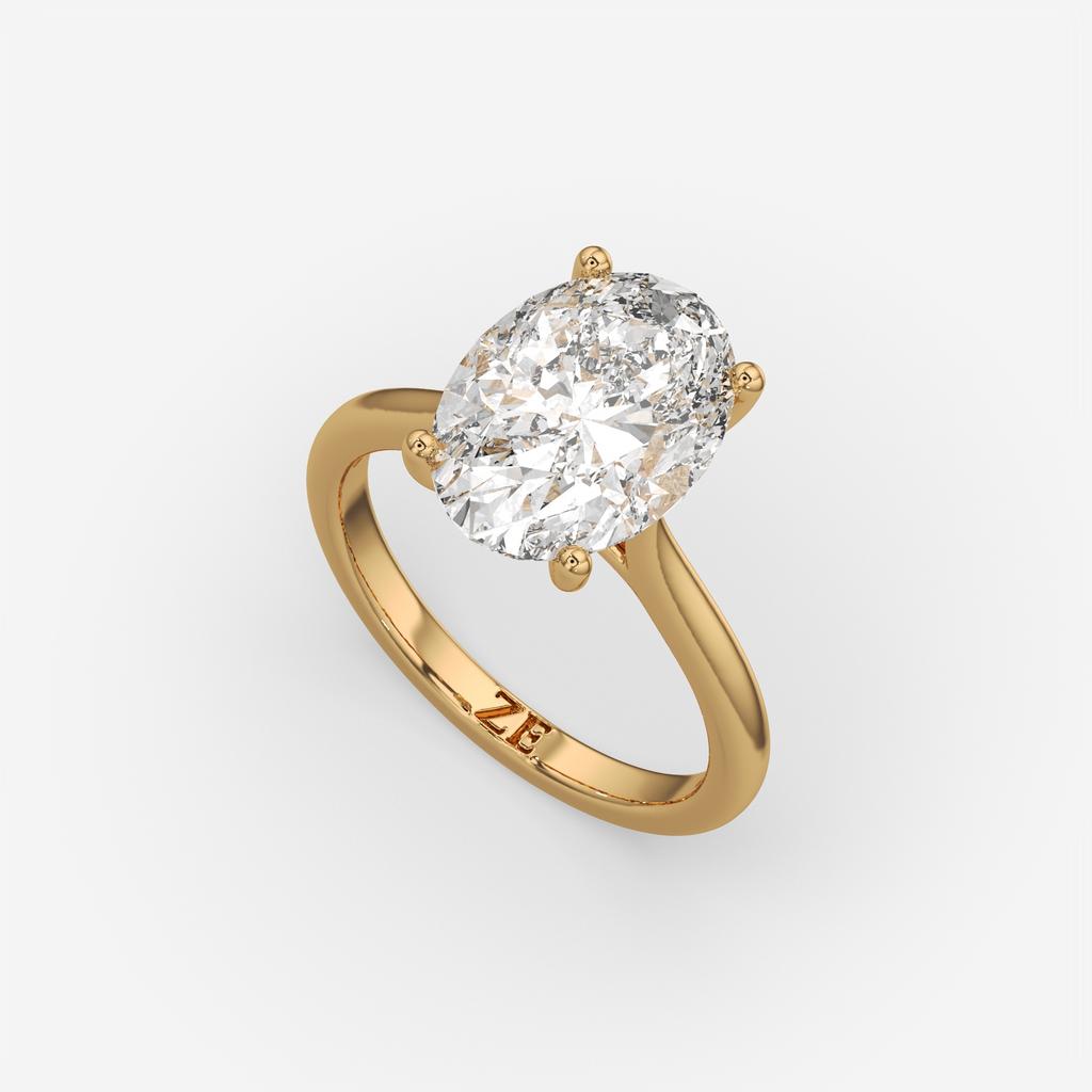 3.00 Ct D VS1 Oval Solitaire Diamond Ring Tulip Setting, in yellow gold, front view