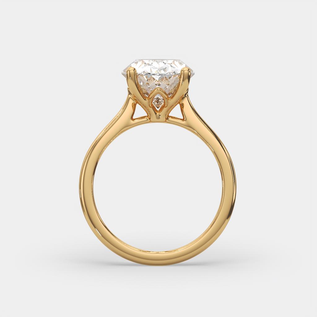 3.00 Ct D VS1 Oval Solitaire Diamond Ring Tulip Setting, in yellow gold, side profile