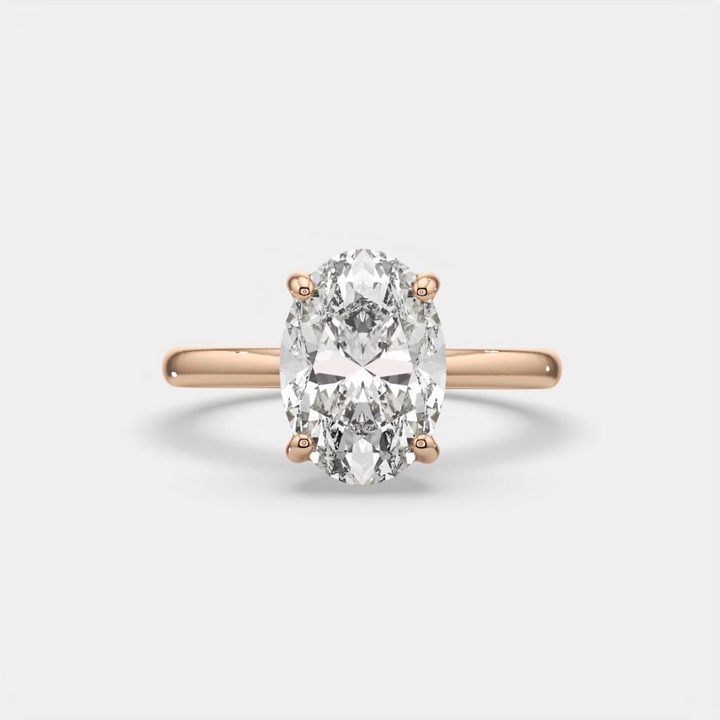 3.00 Ct D VS1 Oval Solitaire Lab Grown Diamond Ring, in rose gold, front view