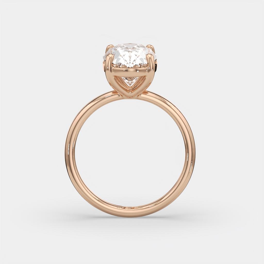 3.00 Ct D VS1 Oval Solitaire Lab Grown Diamond Ring, in rose gold, side profile