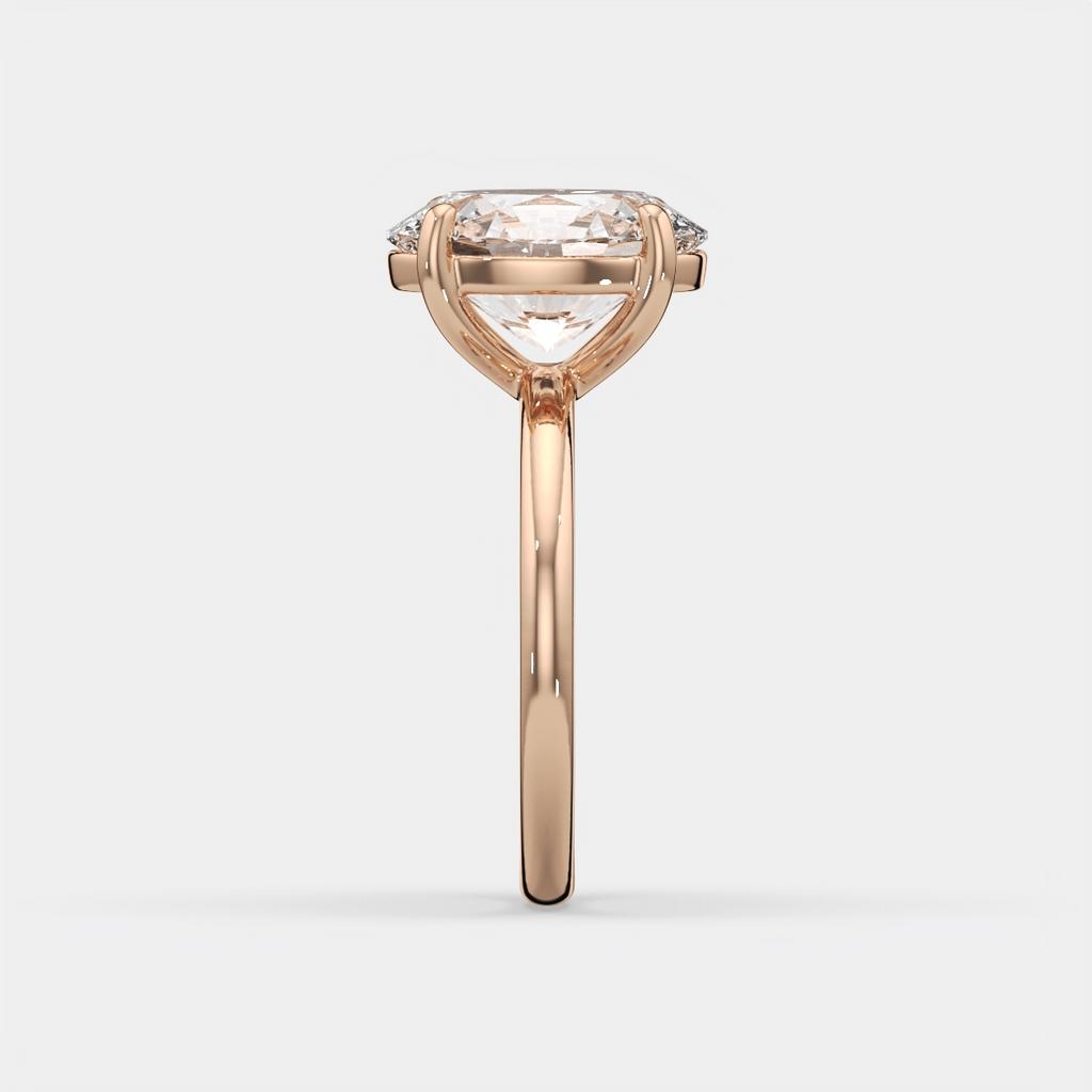 3.00 Ct D VS1 Oval Solitaire Lab Grown Diamond Ring, in rose gold, side profile