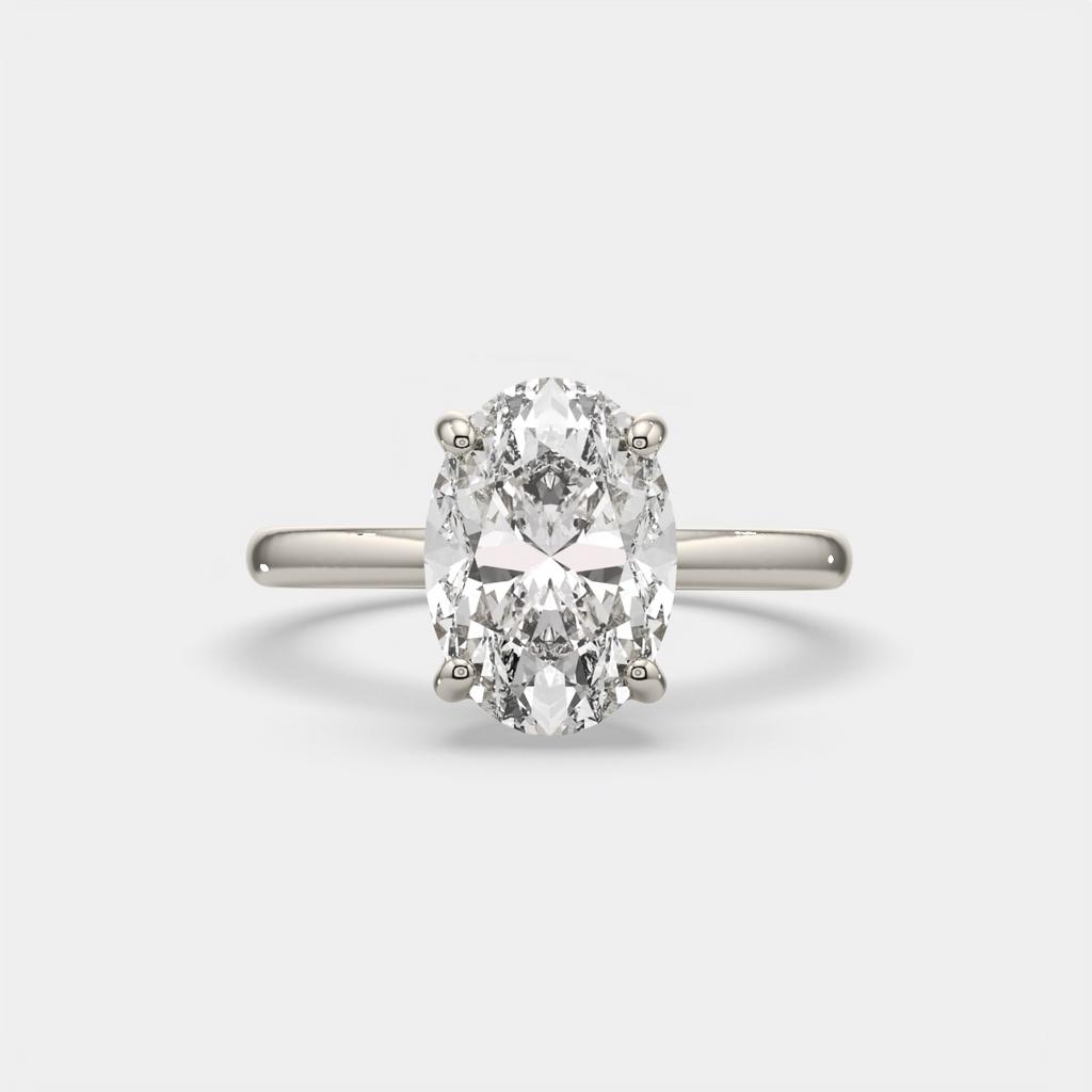 3.00 Ct D VS1 Oval Solitaire Lab Grown Diamond Ring, in white gold, front view