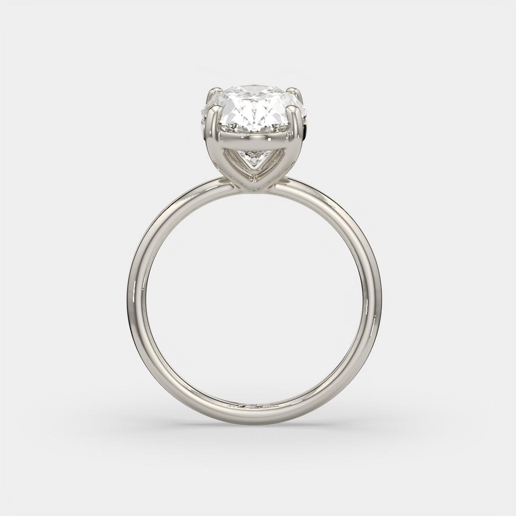 3.00 Ct D VS1 Oval Solitaire Lab Grown Diamond Ring, in white gold, side profile
