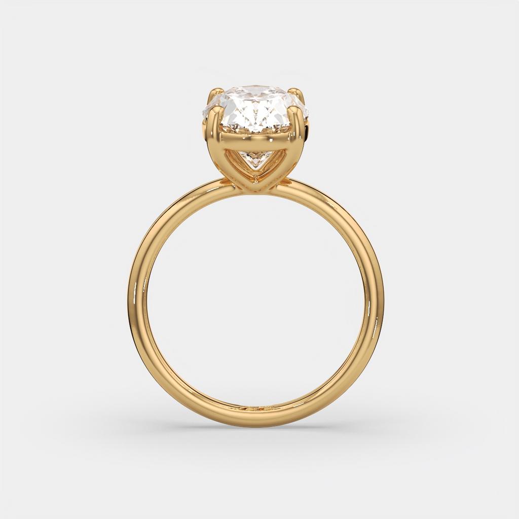 3.00 Ct D VS1 Oval Solitaire Lab Grown Diamond Ring, in yellow gold, side profile