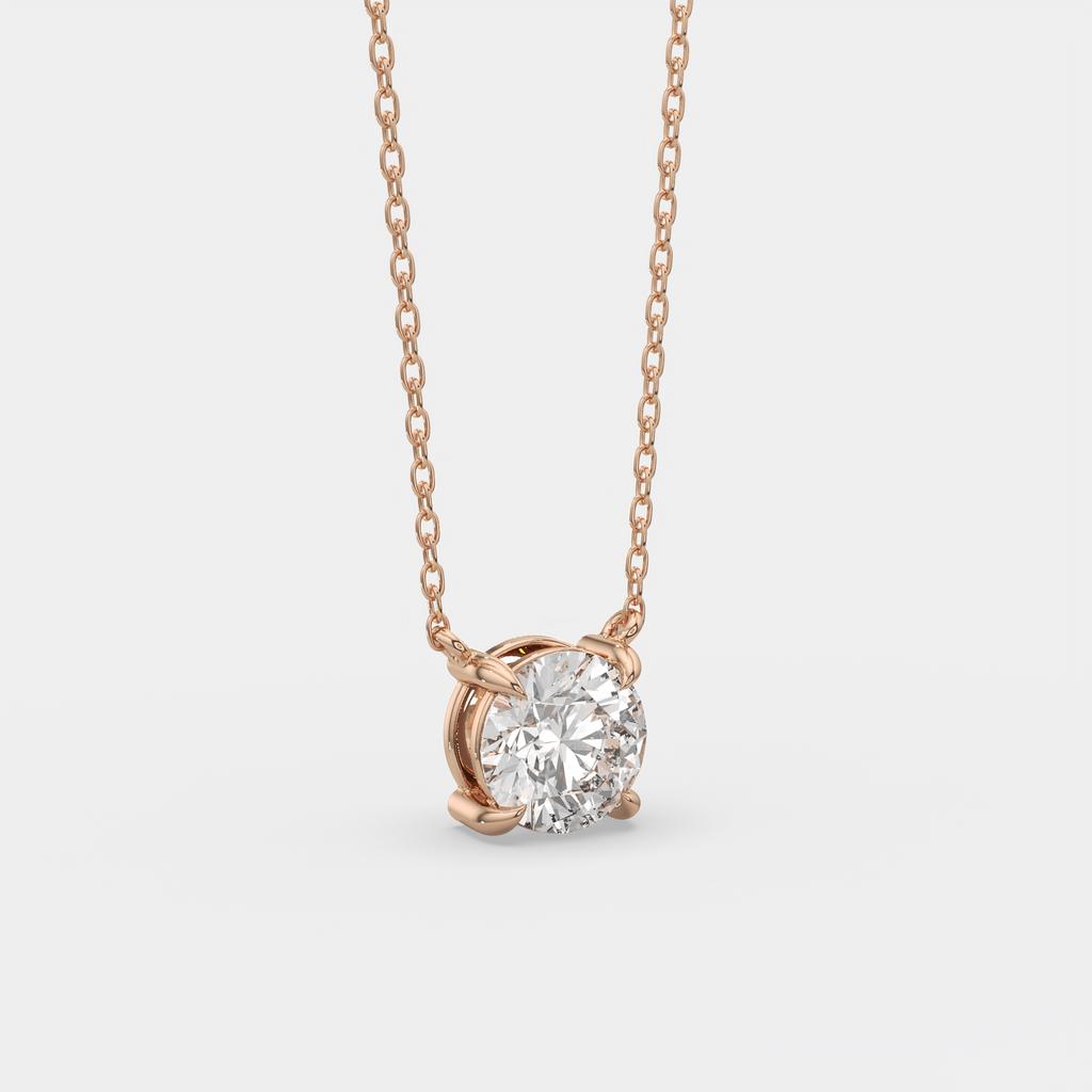 3.00 Ct D VS1 Round Brilliant Solitaire Diamond Pendant, in rose gold, front view